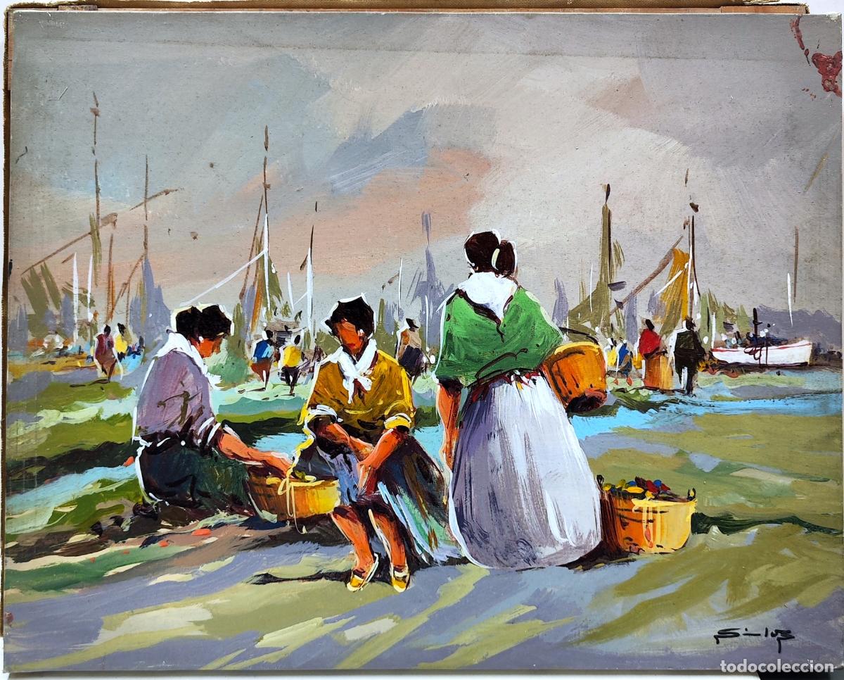 Art: &Oacute;leo sobre lienzo. Costumbrismo mar&iacute;timo. Firmado F. L&oacute;pez.