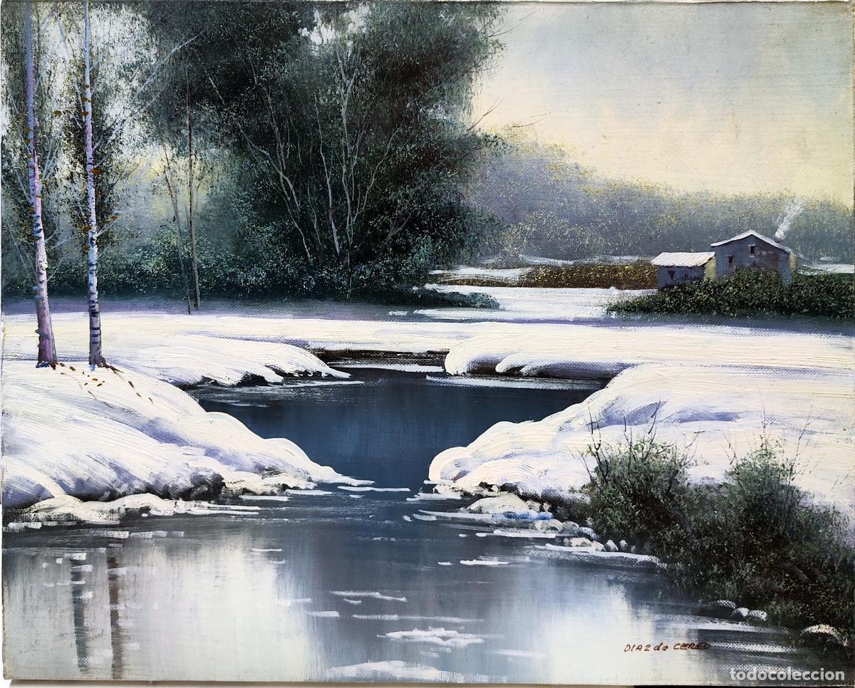 Arte: &Oacute;leo sobre lienzo. Paisaje invernal. D&iacute;az de Cereo. 41 x 33 cm