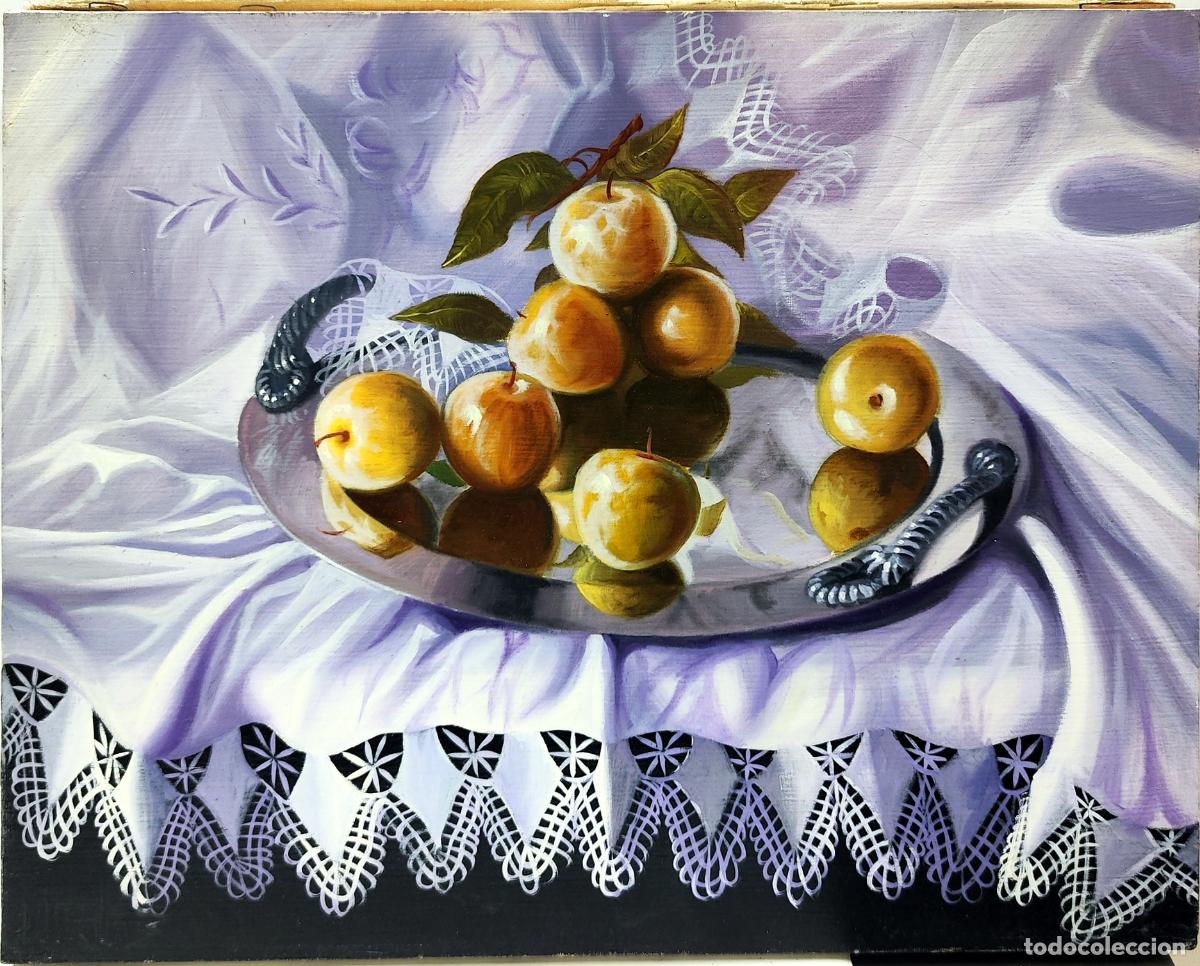 Arte: &Oacute;leo sobre lienzo. Naturaleza muerta de frutas. Autor: Miralles. 41x33
