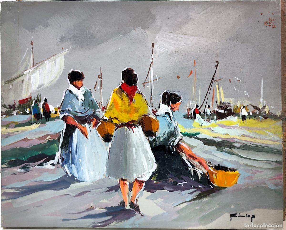Arte: &Oacute;leo sobre lienzo. Pintura de tem&aacute;tica marinera. Firmado.