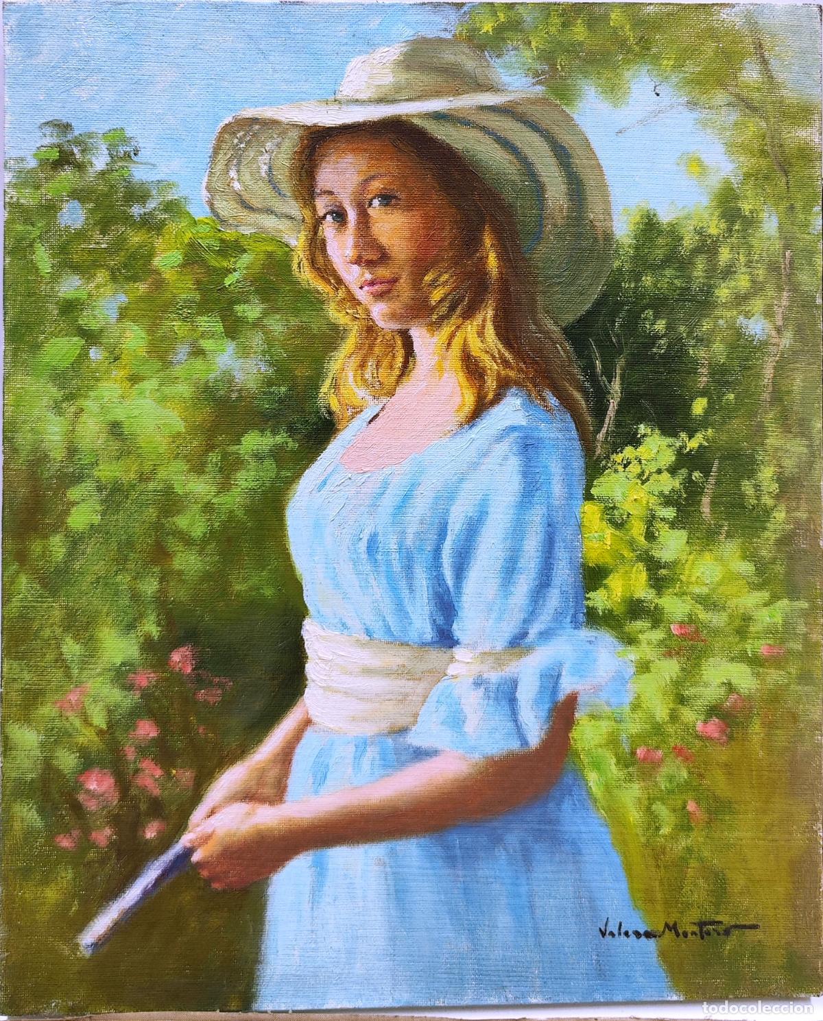 Arte: &Oacute;leo sobre lienzo. Retrato de mujer. Juan Valera Montero. 33x41 cm