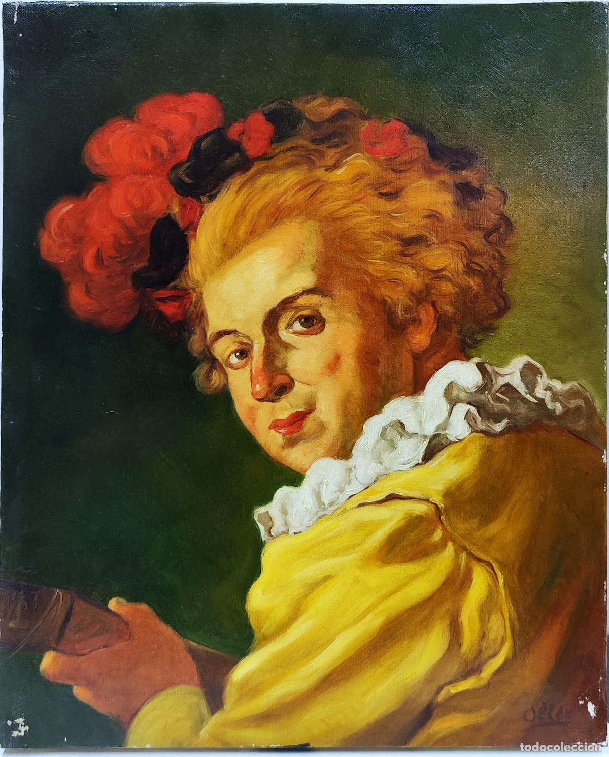 Arte: &Oacute;leo sobre lienzo. Retrato de mujer. Oller. 33 x 41 cm