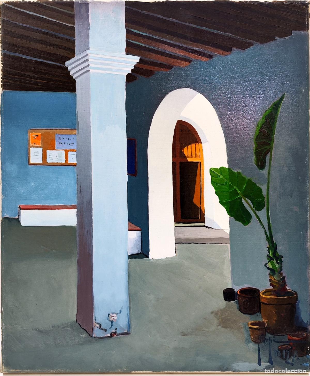 Arte: &Oacute;leo de Arcadio Orpi. Patio interior con maceta y columna