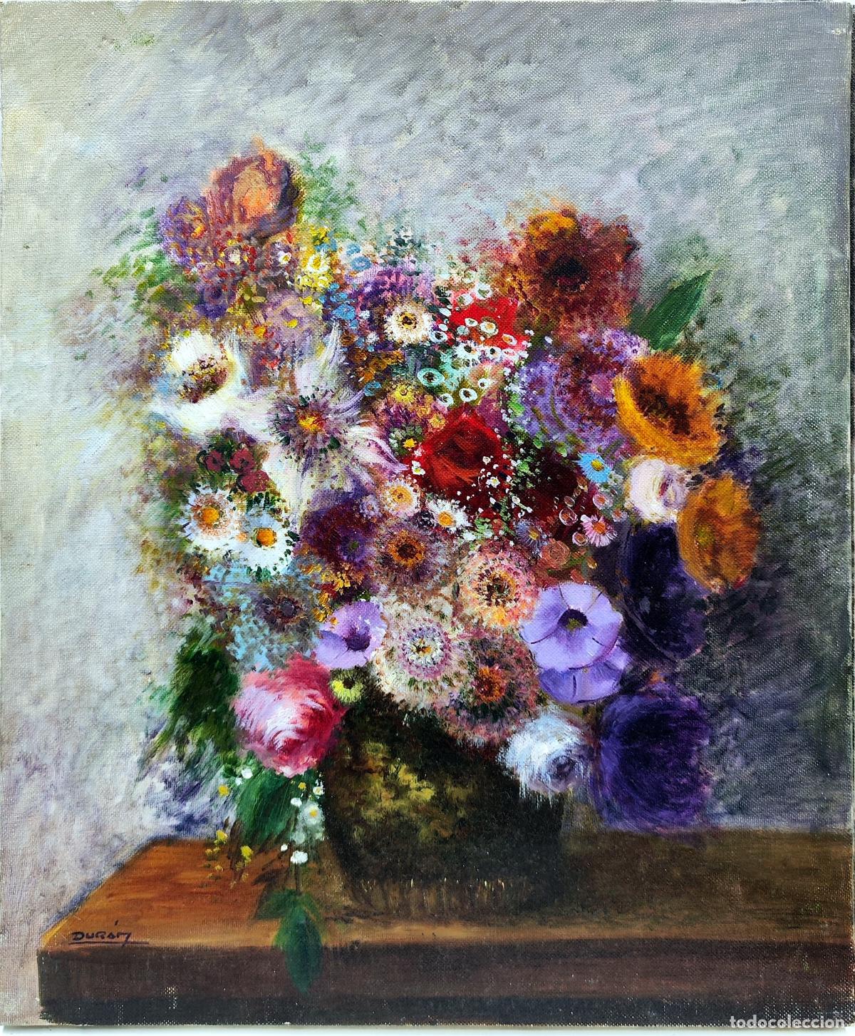 Arte: &Oacute;leo sobre lienzo. Ramo de flores. Dur&aacute;n. 38 x 46 cm