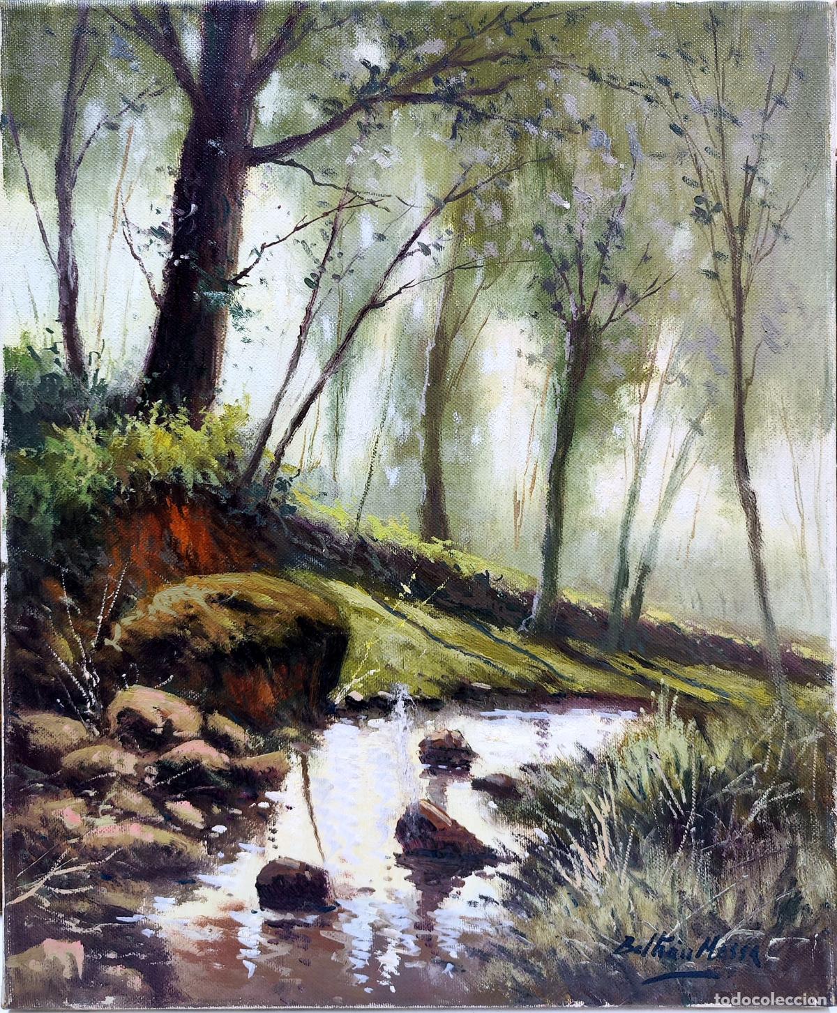 Arte: &Oacute;leo sobre lienzo. Paisaje fluvial. Enric Beltr&aacute;n Messa. 38x46 cm