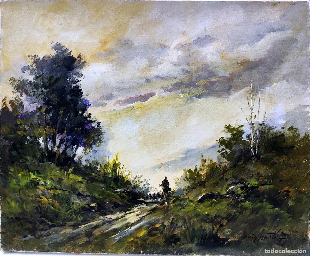 Arte: &Oacute;leo sobre lienzo de Antoni Puig Mart&iacute;. Paisaje campestre. 46x38 cm