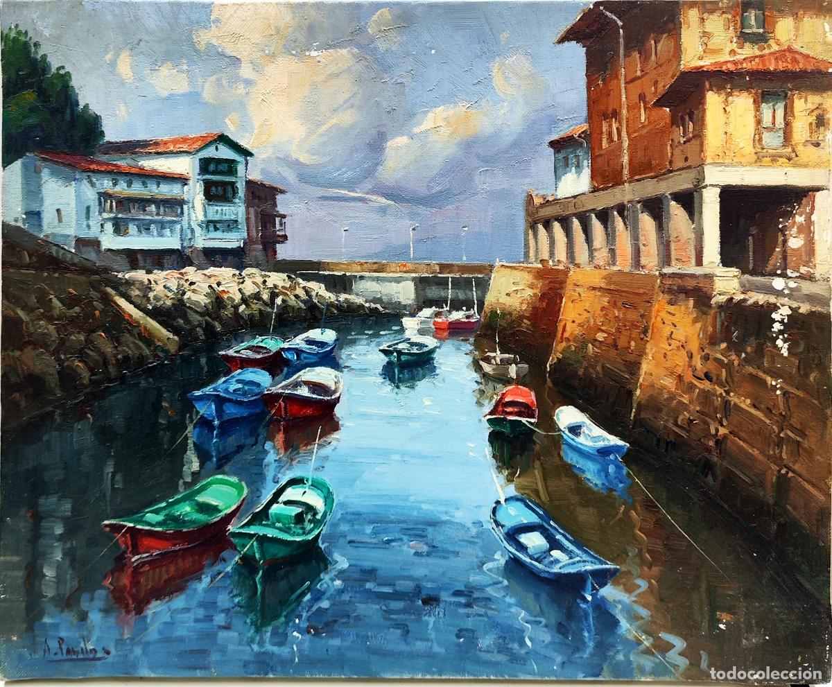 Arte: &Oacute;leo de Agust&iacute;n Pardo. Barcos en puerto. 46x38 cm