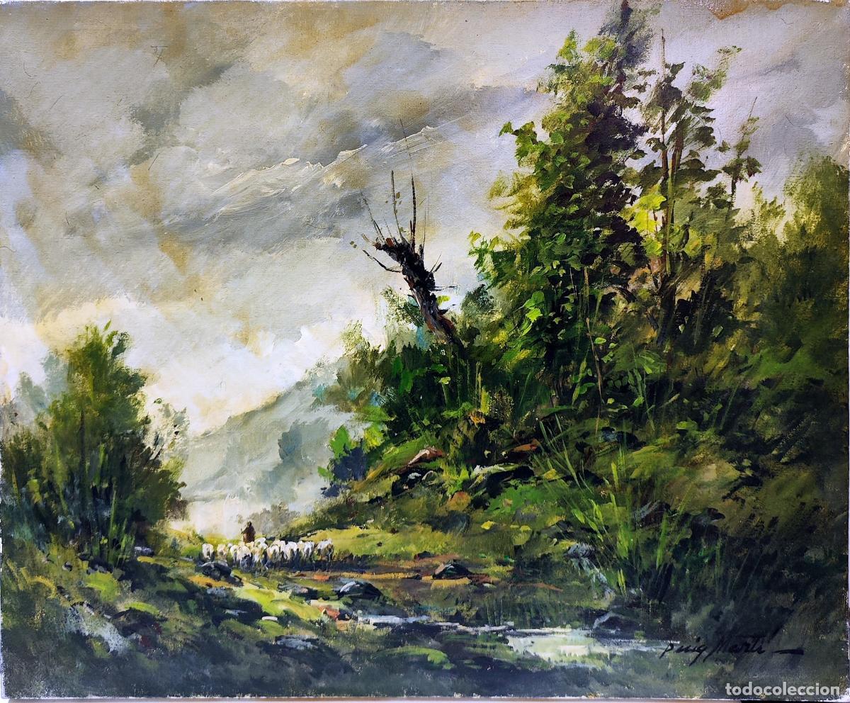Arte: &Oacute;leo sobre lienzo. Paisaje pastoril. Antoni Puig Mart&iacute;. 46x38 cm