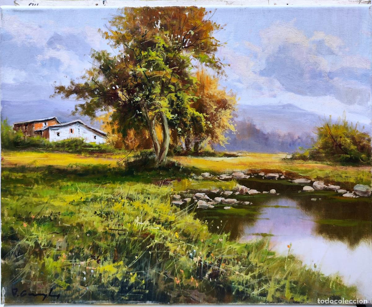 Arte: Paisaje rural con mas&iacute;a. &Oacute;leo sobre lienzo. Escuela Olotina