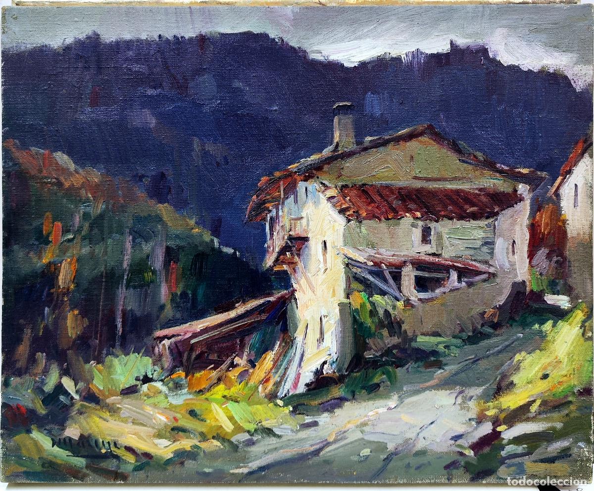 Arte: &Oacute;leo sobre lienzo. Paisaje rural. Obra de Jaume Marin&eacute;. 46x38 cm