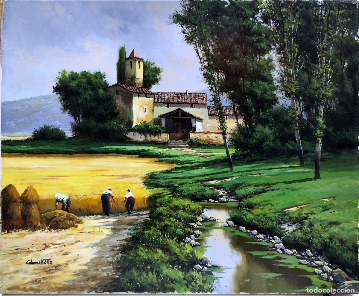 Arte: &Oacute;leo de Colomer Valls. Paisaje rural con ermita. 46x38 cm