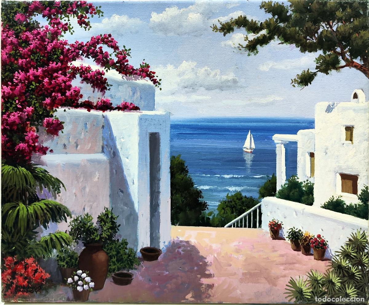 Kunst: &Oacute;leo lienzo. Paisaje mar&iacute;timo. Domingo Campoy. 46x38 cm