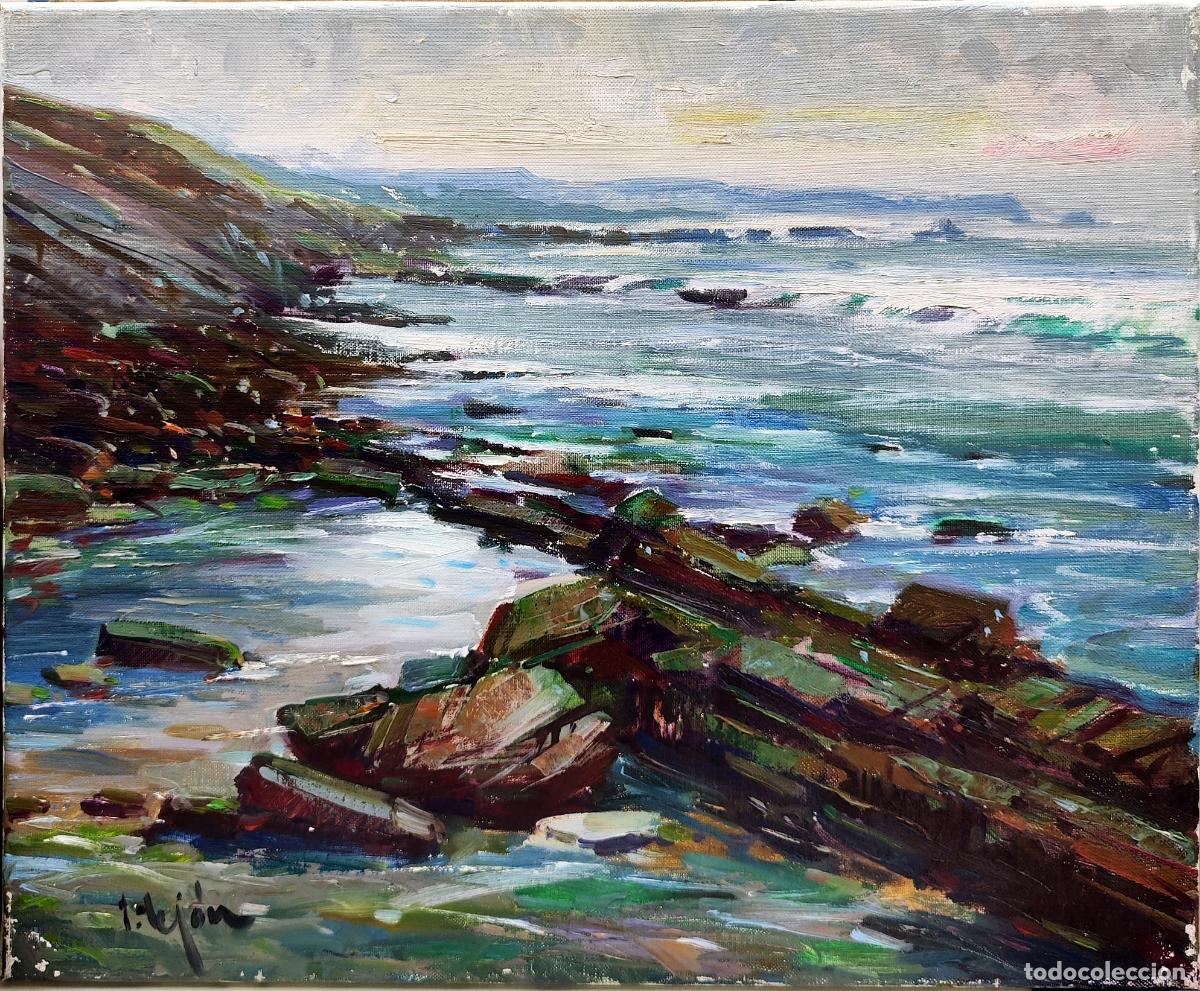 Art: &Oacute;leo sobre lienzo. Paisaje marino. Ignacio Tejon. 46x38 cm