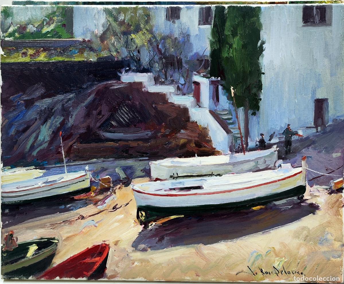 Art: &Oacute;leo sobre lienzo de J Ruiz de la Rosa. Paisaje mar&iacute;timo. 46 x 38 cm