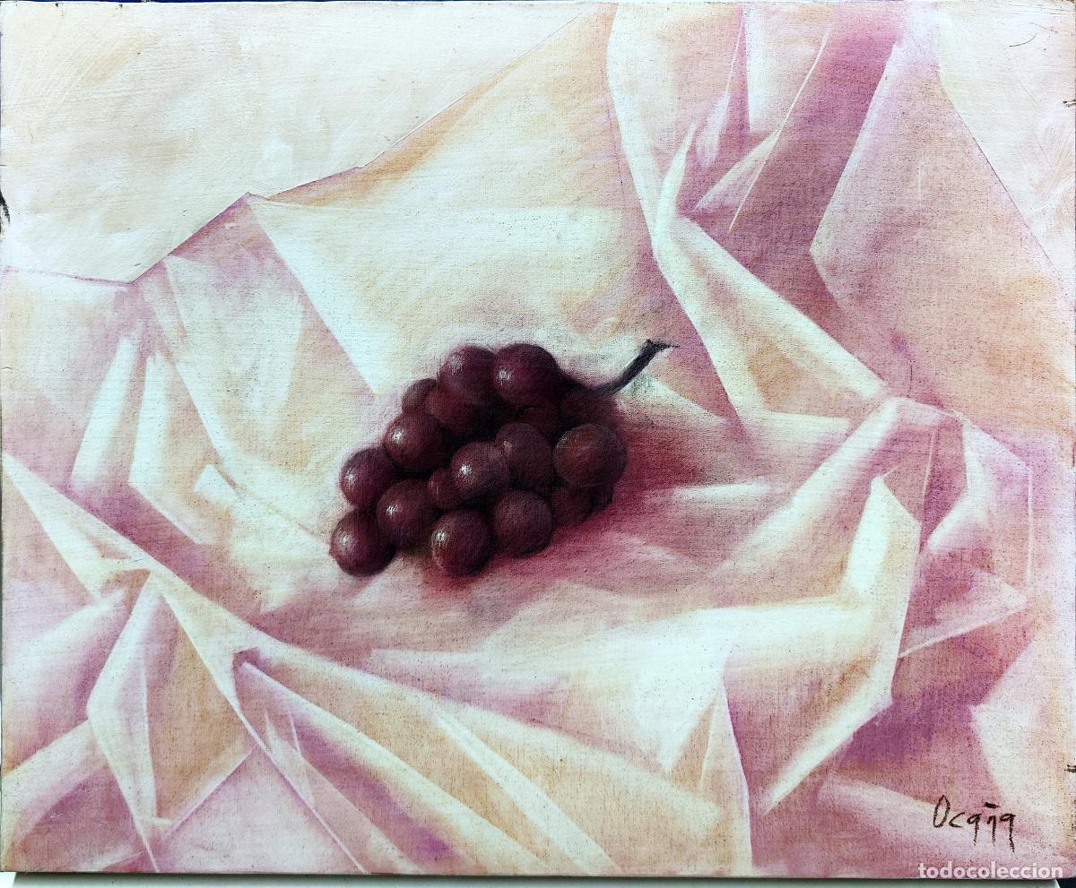 Art: &Oacute;leo sobre lienzo de Oca&ntilde;a. Naturaleza muerta con uvas. 46x38 cm