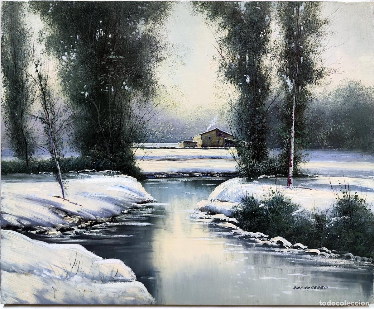 Art: &Oacute;leo sobre lienzo. Paisaje invernal. D&iacute;az de Cereo. 46x38 cm