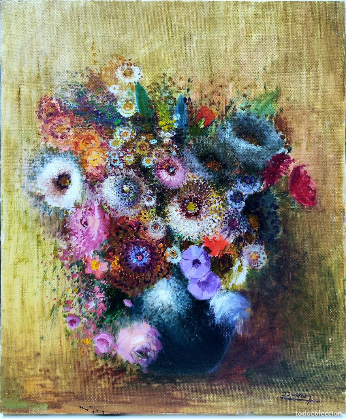 Art: &Oacute;leo sobre lienzo. Naturaleza muerta de flores. Dur&aacute;n. 38 x 46 cm