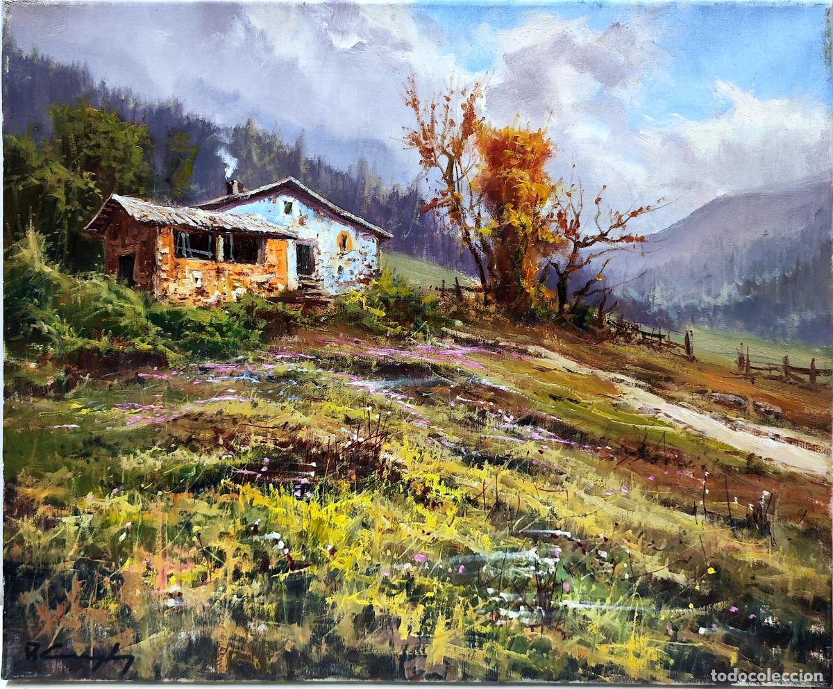 Arte: &Oacute;leo Escuela Olotina. Paisaje con mas&iacute;a. 46x38 cm