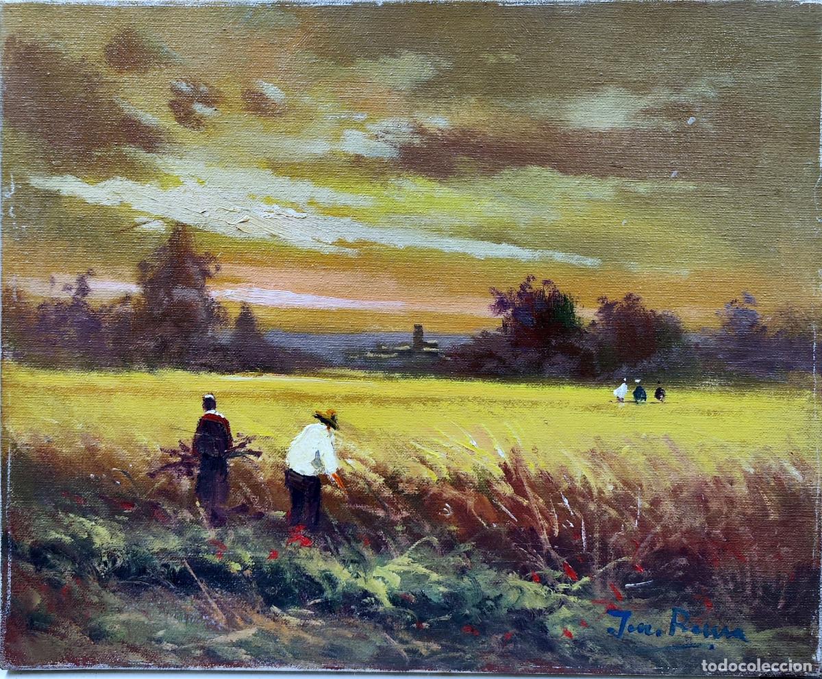 Arte: &Oacute;leo sobre lienzo. Paisaje campestre. Joan Roura. 46 x 38 cm