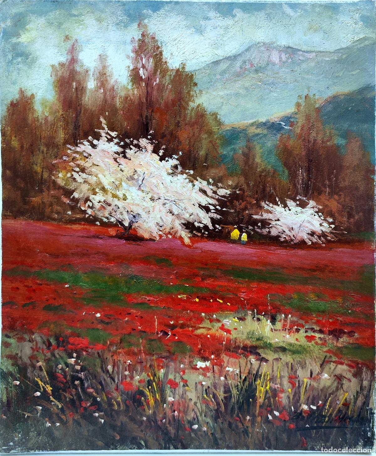 Arte: &Oacute;leo de Enric Beltr&aacute;n Messa. Paisaje con amapolas. 38 x 46 cm