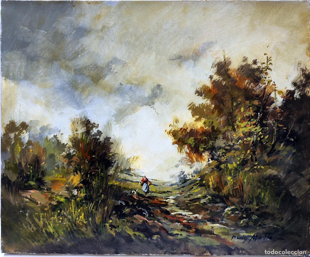 Arte: &Oacute;leo sobre lienzo. Paisaje campestre. Antoni Puig Mart&iacute;. 46 x 38 cm