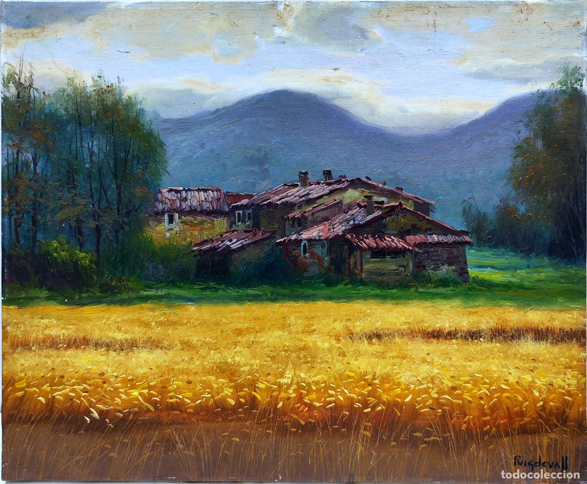 Arte: &Oacute;leo sobre lienzo. Paisaje rural. PuigdeVall. 46 x 38 cm