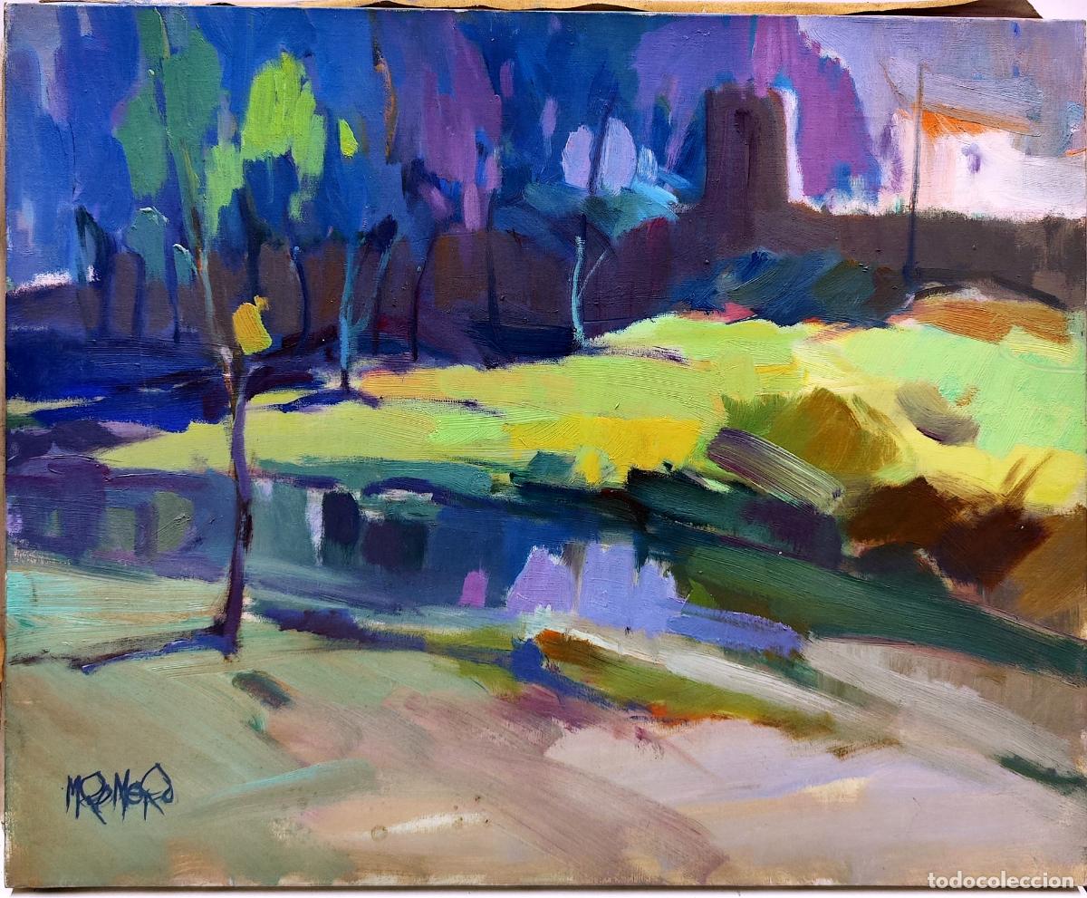 Arte: &Oacute;leo sobre lienzo. Paisaje. M Romero. 46 x 38 cm
