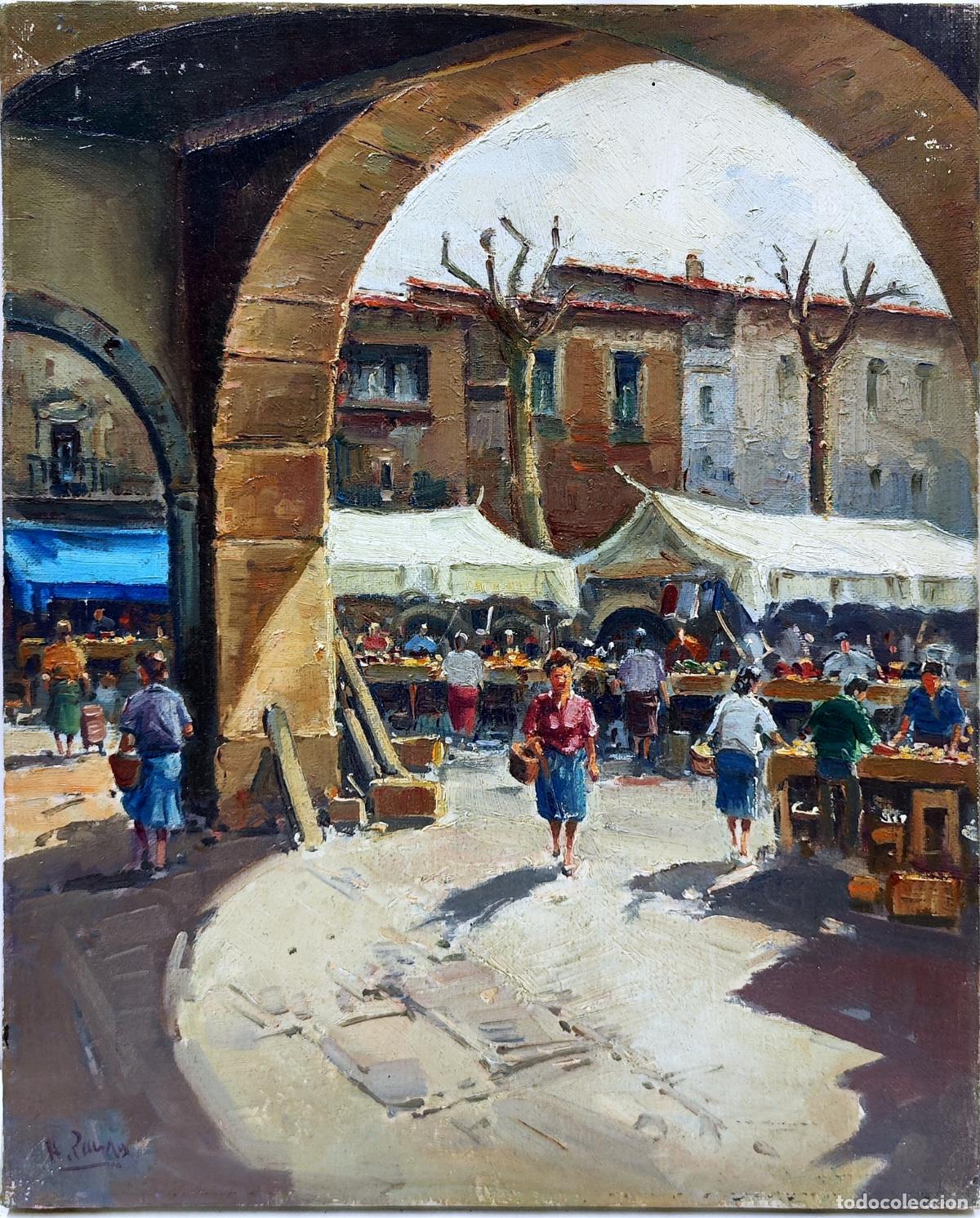 Arte: &Oacute;leo sobre lienzo. Mercado bajo arco. Agust&iacute;n Pardo. 33 x 41 cm