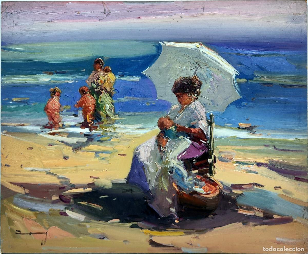 Arte: Oleo sobre tabla. Playa. Gabriel Casarrubios. 46x38