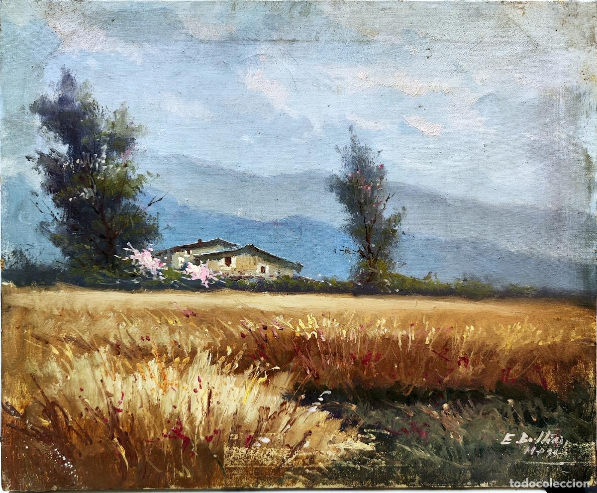 Arte: &Oacute;leo de Enric Beltr&aacute;n Messa. Paisaje rural firmado. 46 x 38 cm