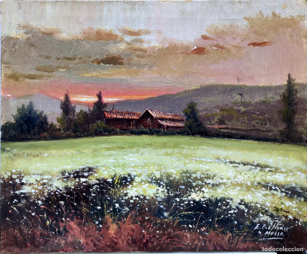Arte: &Oacute;leo. Paisaje rural con mas&iacute;a. Enric Beltr&aacute;n Messa. 46x38