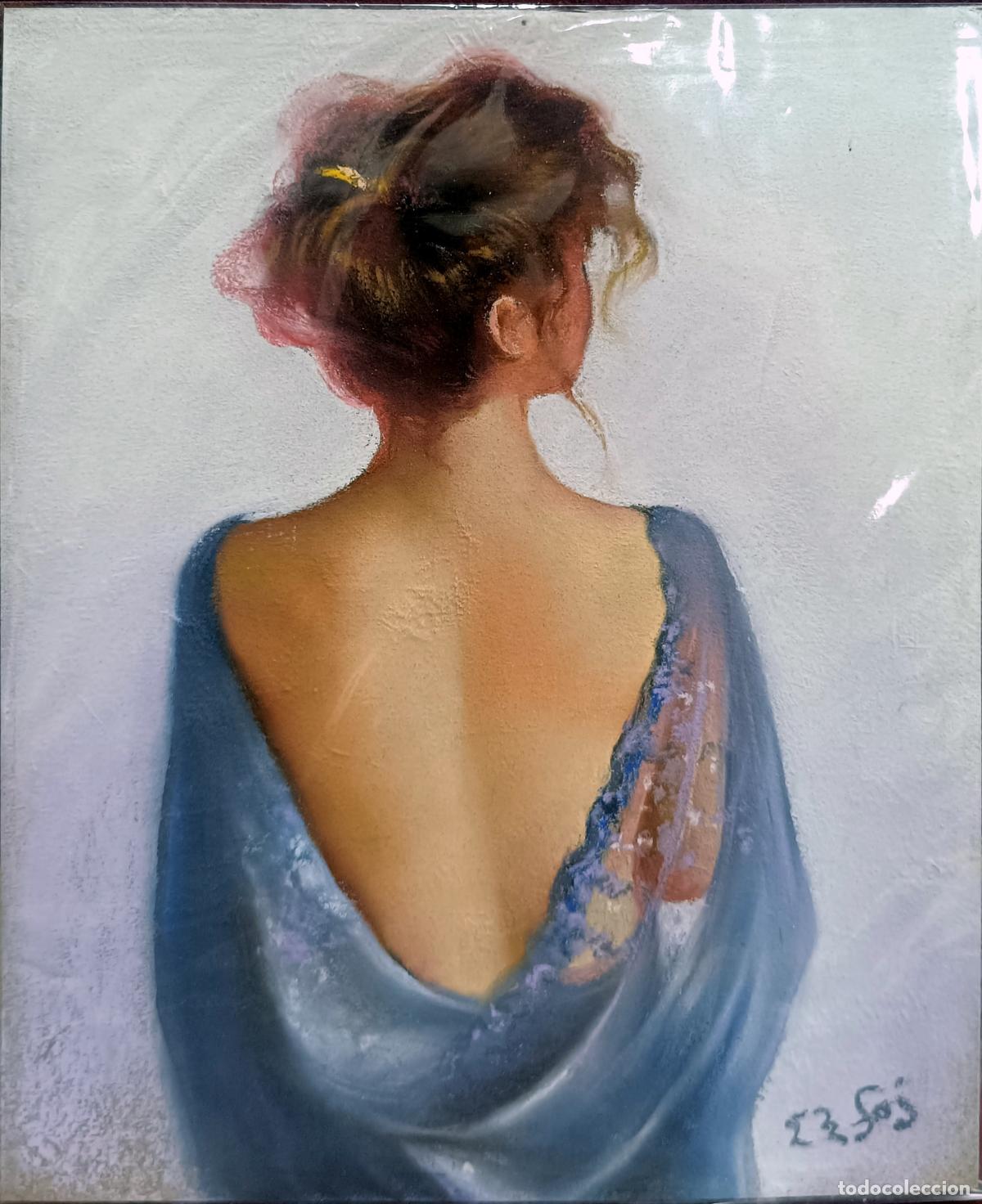 Arte: &Oacute;leo de Enric Montserrat Foj. Mujer de espaldas. 22 x 27 cm