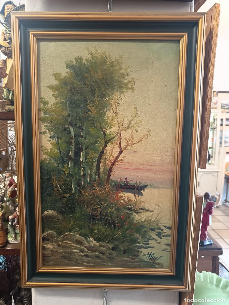 Arte: Antiguo &Oacute;leo sobre lienzo J. Puig -Barca