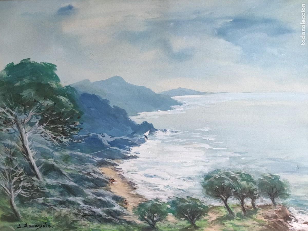 Arte: Joan Escayola t&eacute;cnica mixta sobre cartulina paisaje costero