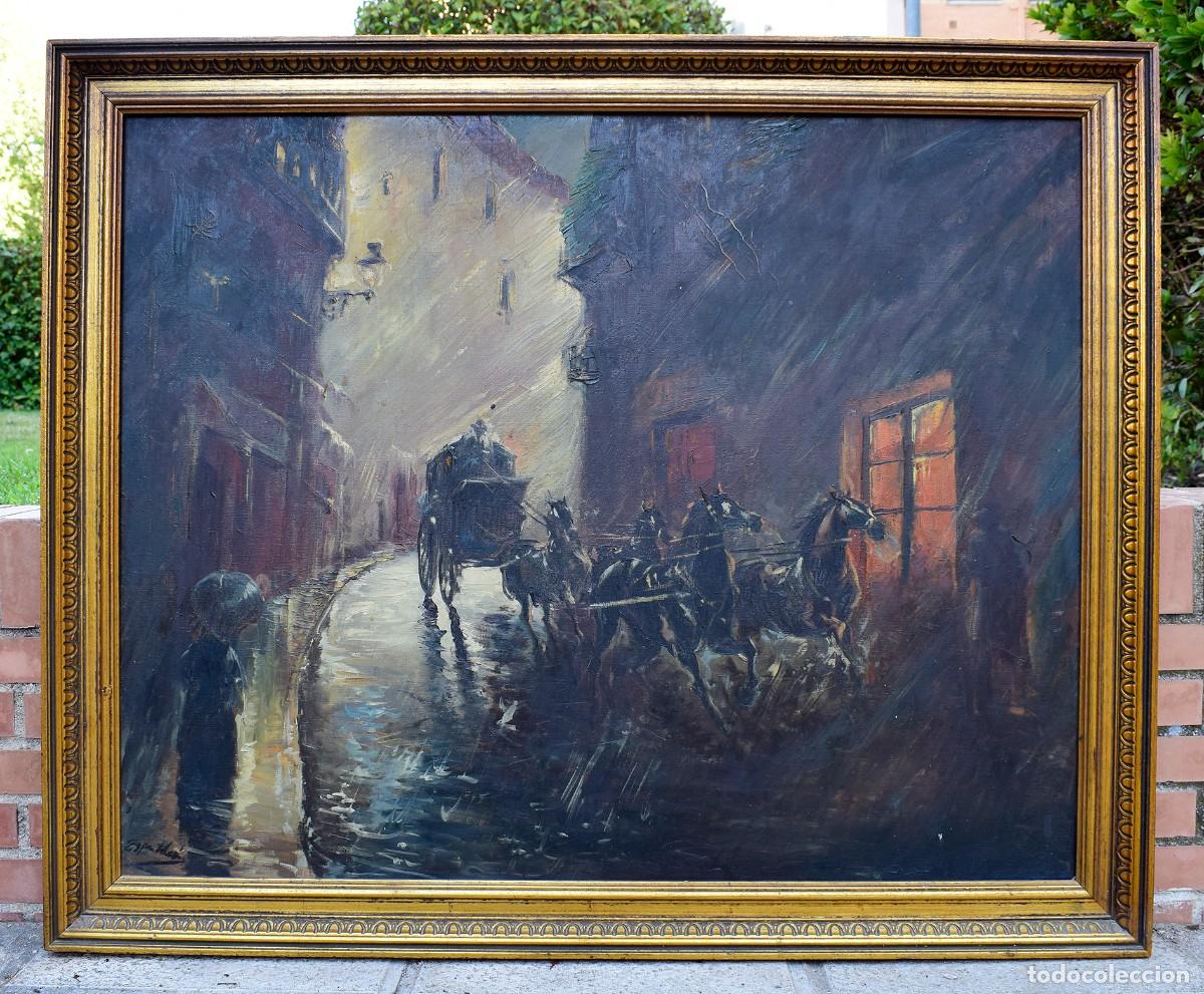 Arte: Espectacular &Oacute;leo sobre Lienzo. Carlos Maroto Espantale&oacute;n. Aranjuez. Bellas Artes. Arte. Noche