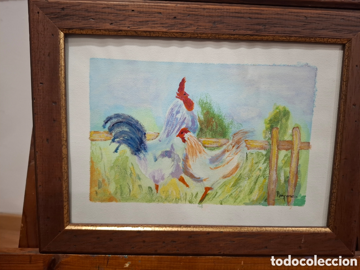 Arte: Cuadro al oleo pareja de gallinitas 35x27 - Foto 3