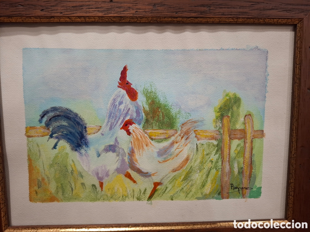 Arte: Cuadro al oleo pareja de gallinitas 35x27 - Foto 5