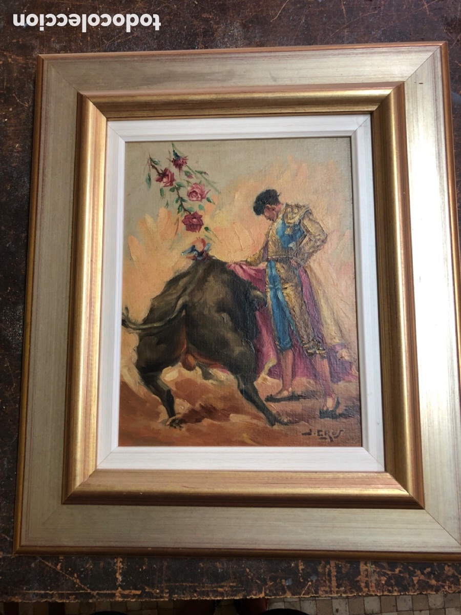 Arte: J. Cros Estrems oleo /tabla medidas 27x36 con marco 56x47