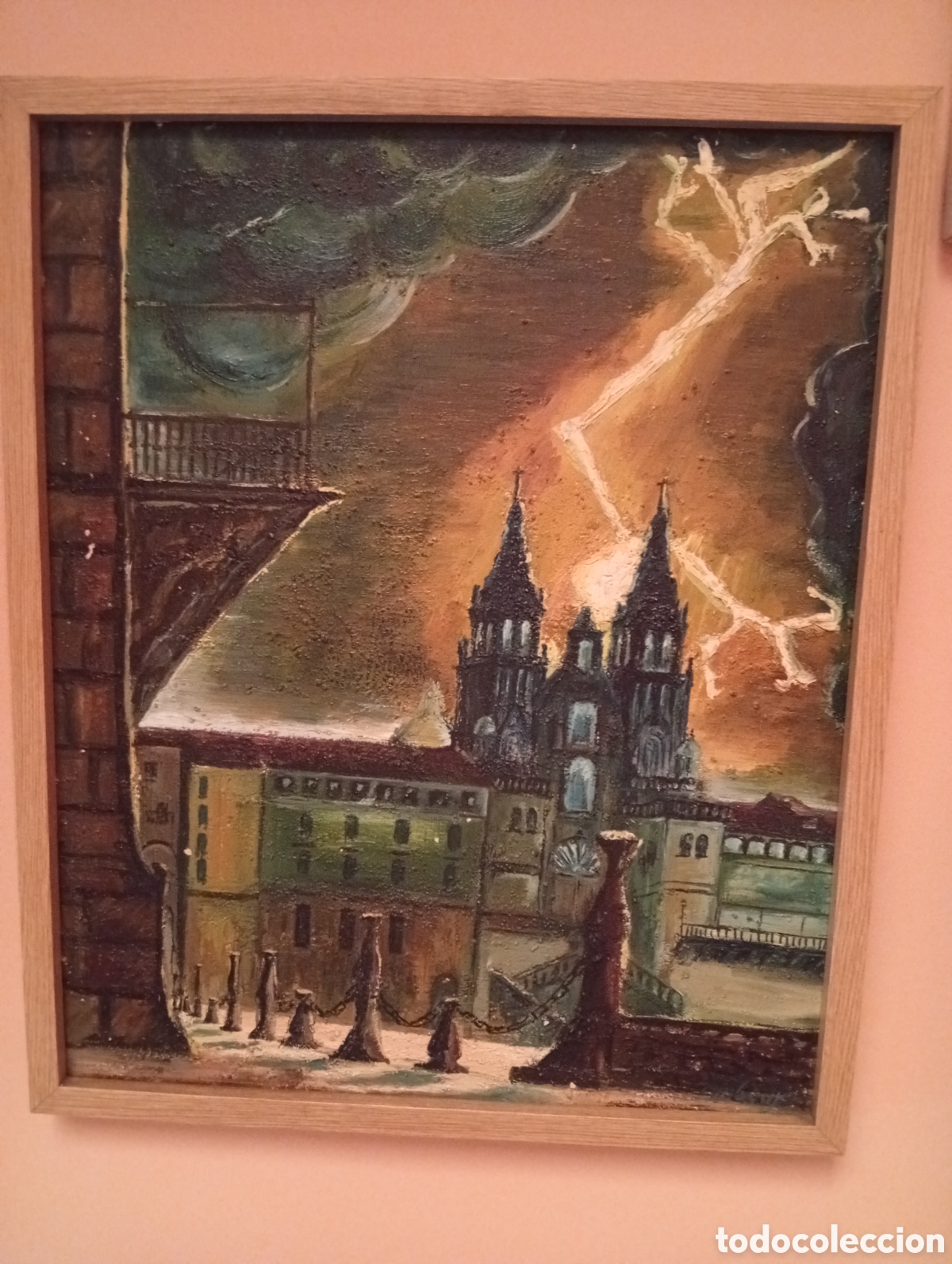 Arte: Pintura gallega precioso viejo oleo lienzo &rdquo;Santiago&rdquo;firmada