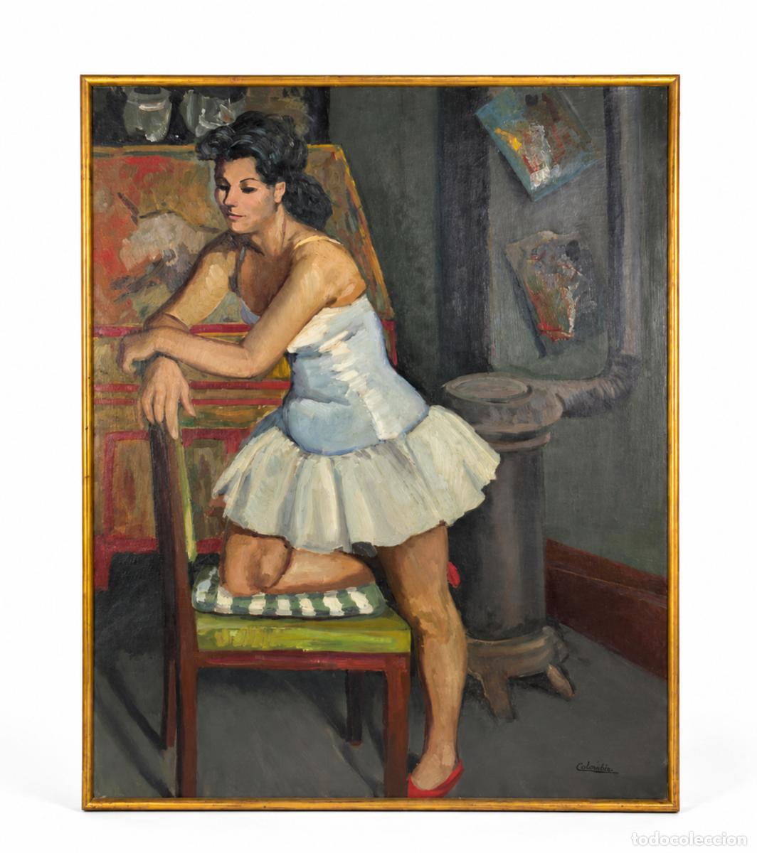 Kunst: CALZADA- BAILARINA POSANDO EN ESTUDIO DE PINTOR - OLEO LIENZO - 99 X 80 CM