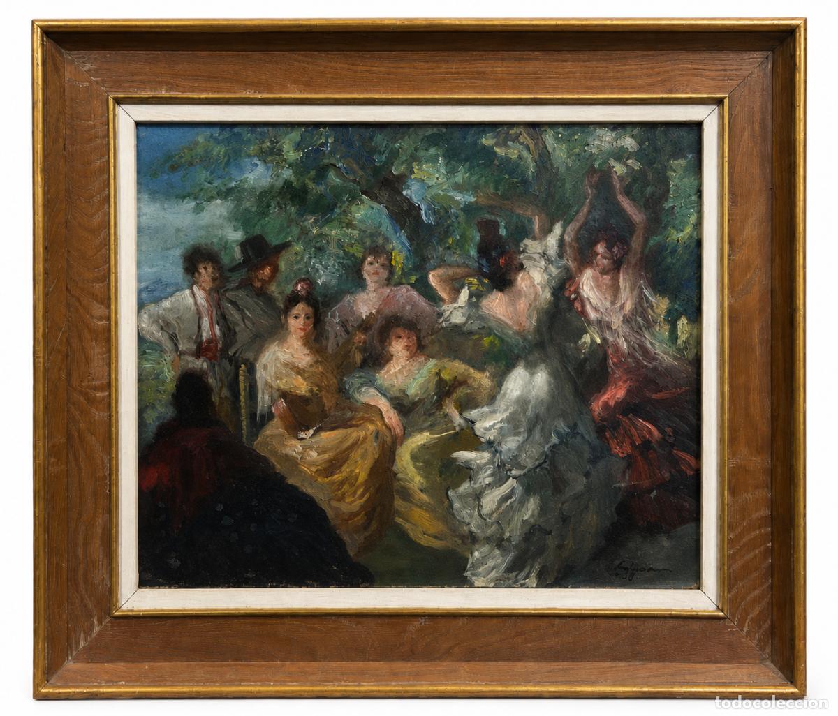 Kunst: ERNEST SANTASUSAGNA I SANTACREU ( 1900-1964) - OLEO LIENZO - BAILE DE GITANAS 1938.