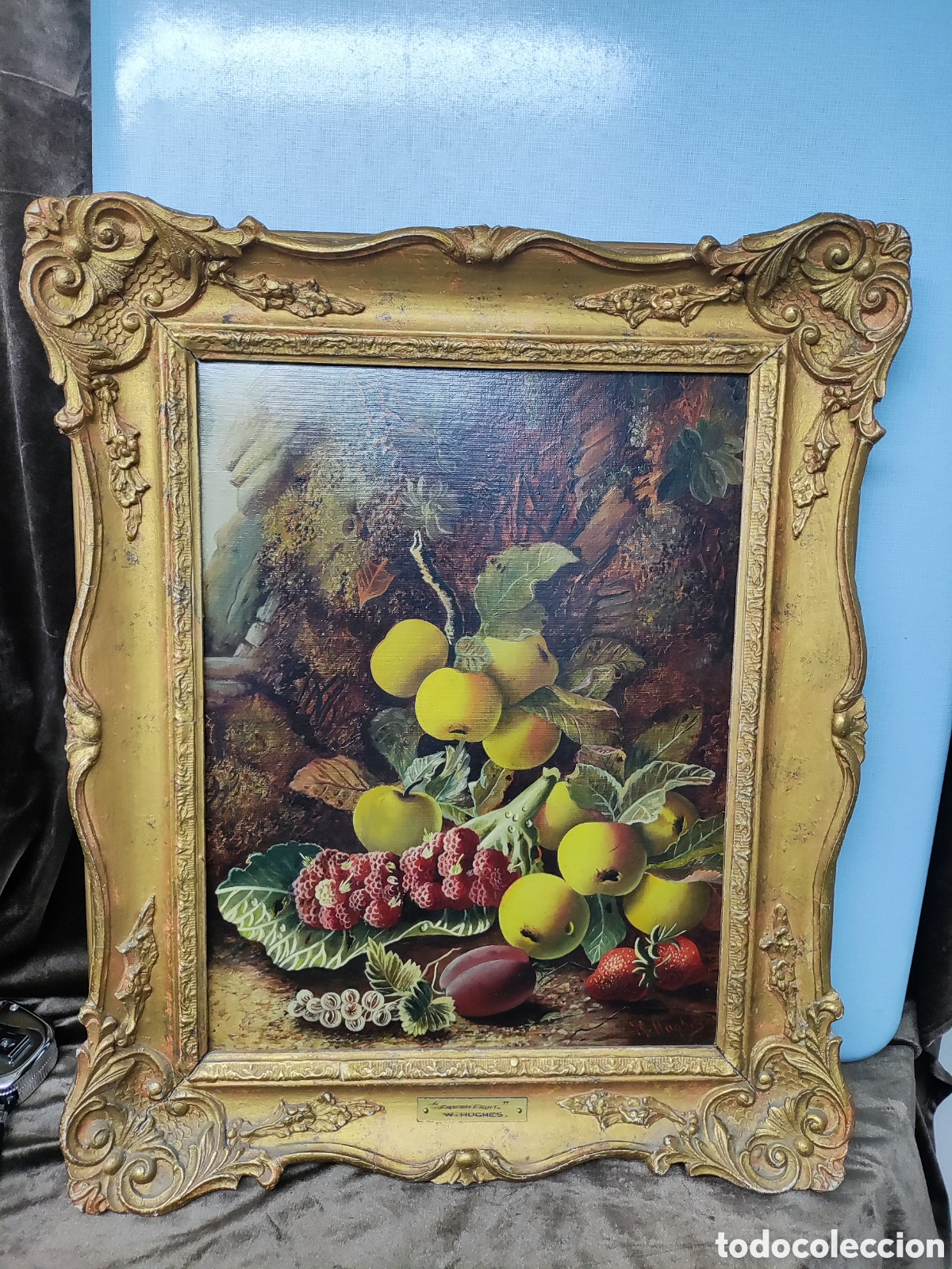 Arte: HUGHES, William, BODEG&Oacute;N DE FRUTAS EN EL BOSQUE, &Oacute;LEO SOBRE LIENZO