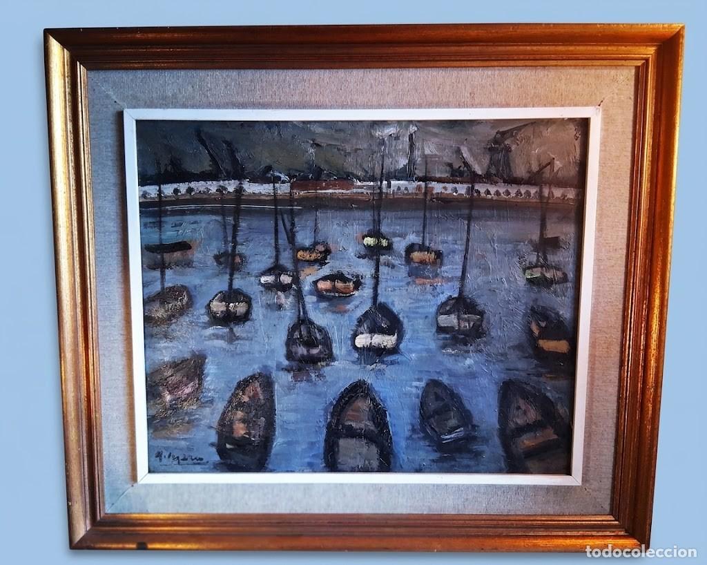 Arte: ANTONIO MARCO MOLES (Castell&oacute;n,1929-2025) &rdquo;Puerto de Castell&oacute;n&rdquo; &oacute;leo sobre lienzo (50 x 60)