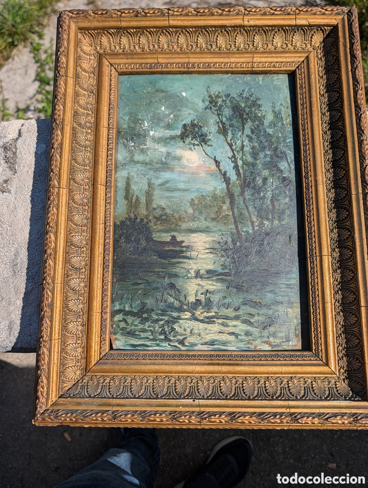 Arte: &Oacute;leo sobre Tabla del Siglo XIX - Estilo Barbizon con Firma a Identificar