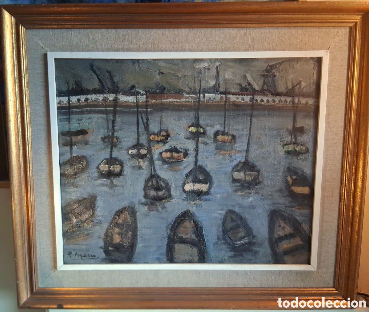 Art: ANTONIO MARCO MOLES (Castell&oacute;n,1929-2025) &rdquo;Puerto de Castell&oacute;n&rdquo; &oacute;leo sobre lienzo (50 x 60)