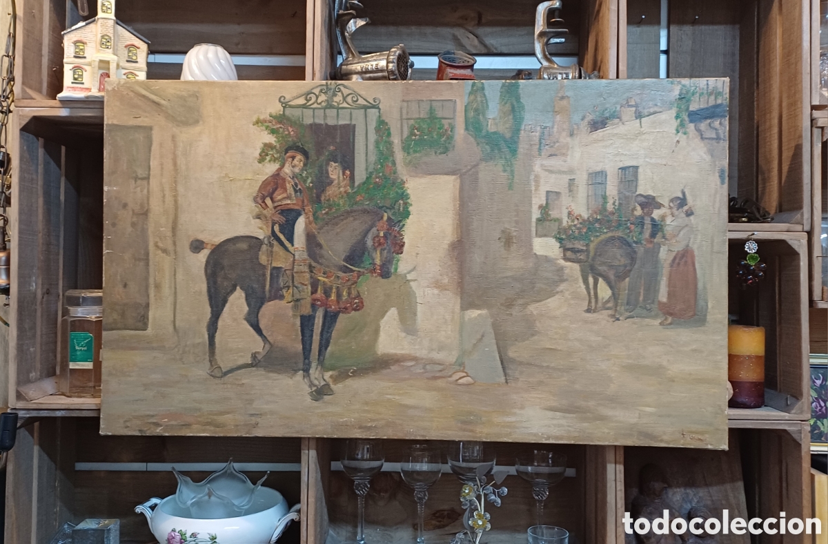 Arte: OLEO SOBRE TELA, PINTURA ESTILO COSTUMBRISTA ANDALUZ, FIRMA ILEGIBLE, SIGLO XIX