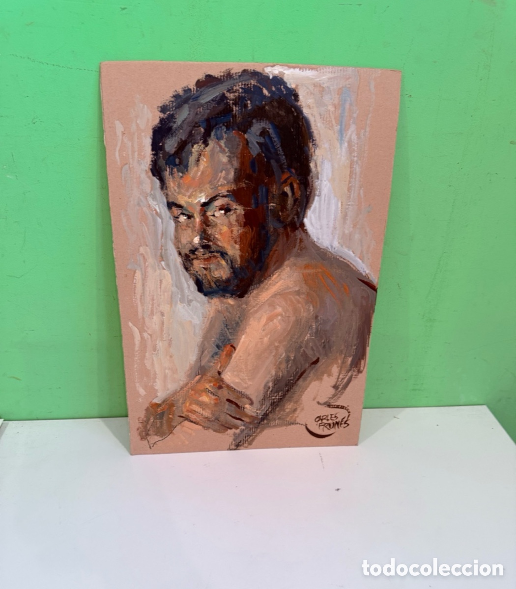 Arte: Carles Prun&eacute;s (1937-2017) Acuarela sobre papel - Retrato masculino, firmado (27x40 cm)