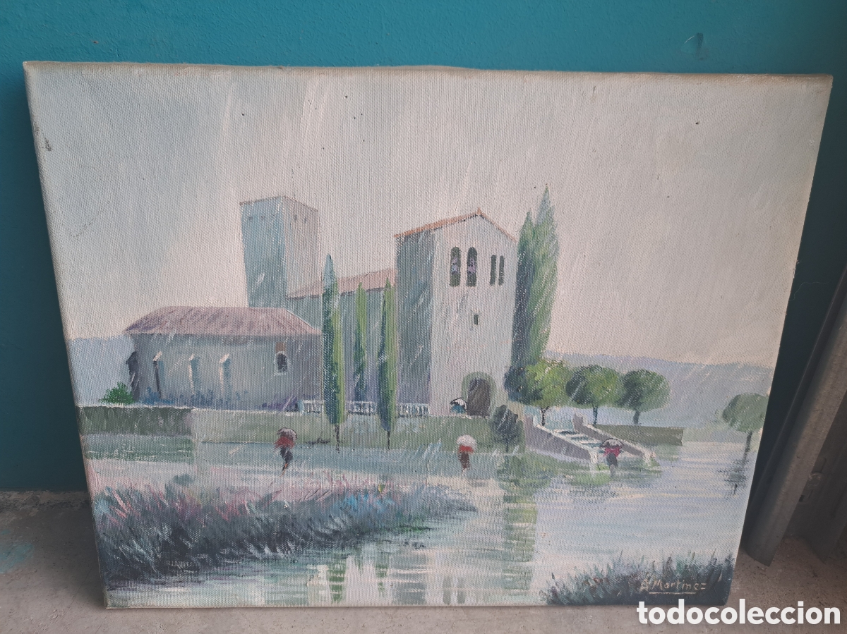 Arte: Jml Cuadro lienzo oleo pintura edificio rio A. Martinez - Foto 2