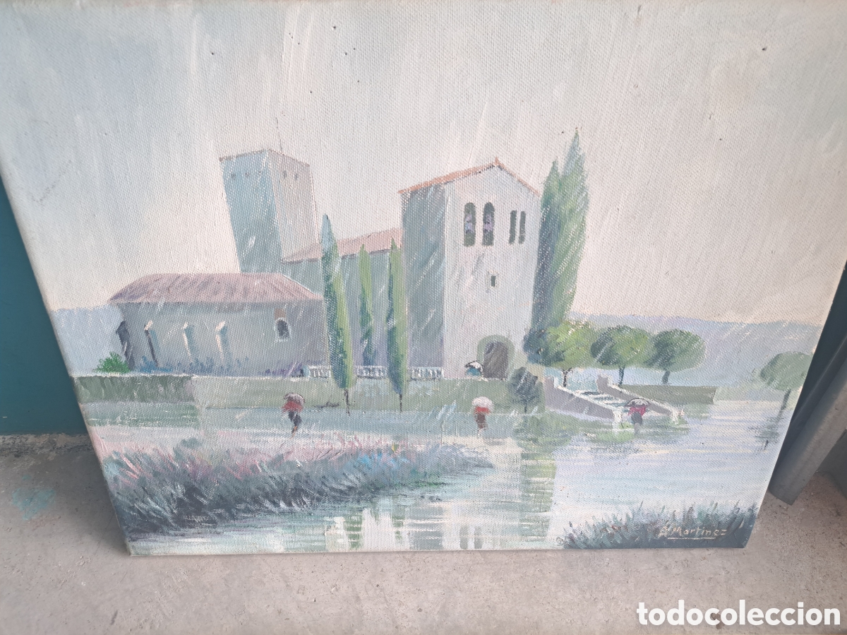 Arte: Jml Cuadro lienzo oleo pintura edificio rio A. Martinez - Foto 3