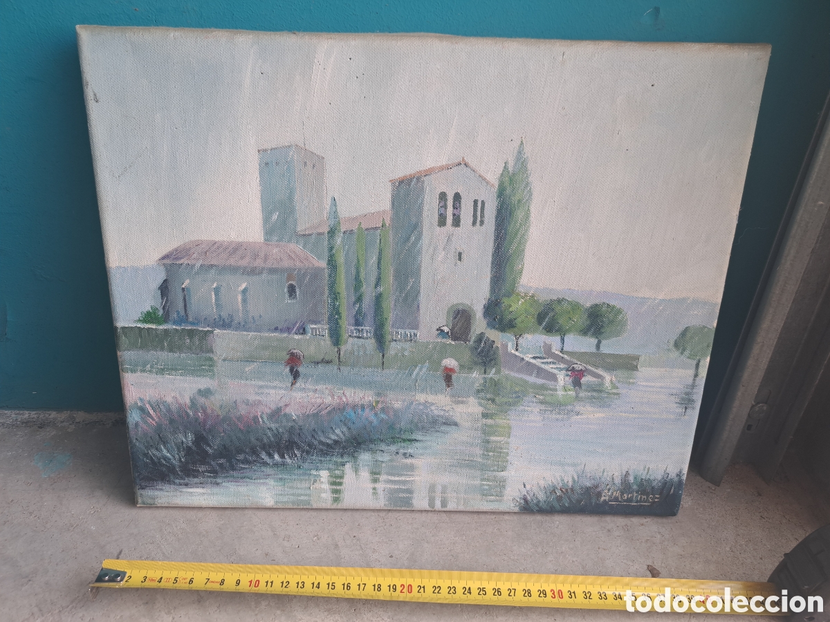 Arte: Jml Cuadro lienzo oleo pintura edificio rio A. Martinez